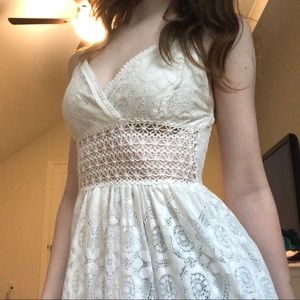 Full length white lace dress